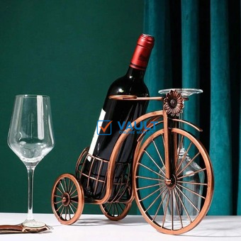 Vintage Metal Bicycle Wine Rack Holder Stand Free Standing Small Tabletop Bottle Holder Water and Wine Bottle Holder for Home Kitchen Dining Room