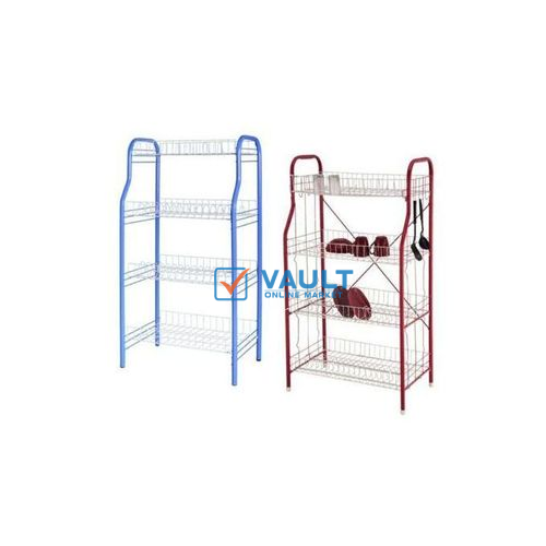 4 Tier Stainless Steel Dish Draining Storage Rack - Red, Blue