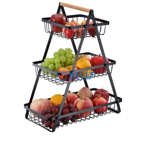 3-Tier Countertop Metal Fruit Basket, Fruit Bowl, Bread Basket, Vegetable Holder For Kitchen Storage Stand - Black