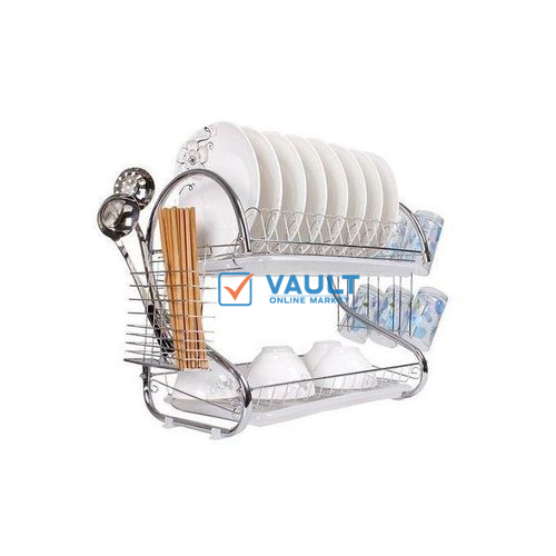 2 Layer Dish Rack Drainer for Utensils & Cutlery - Silver