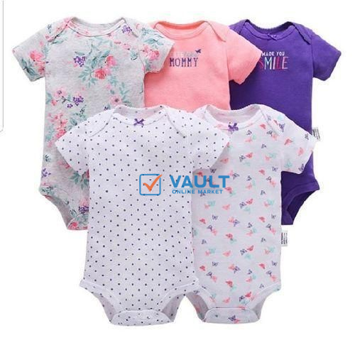 5 Baby Girl Cotton Bodysuits Fashion Varies - Multicolor