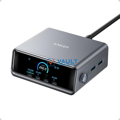 Anker Prime Charger, 250W GaN Prime USB C Charging Station, Ultra-Fast 6-Port, 2.26" LCD Display And Smart Control, Black