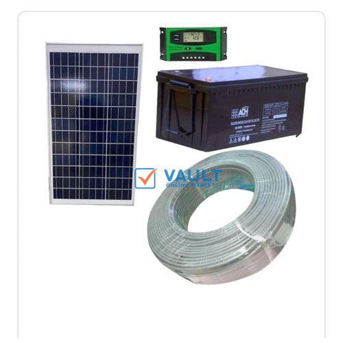 100W Solar Panel Kit + 50AH Solar Battery + 10AH Controller + 50M Cable Roll - Black