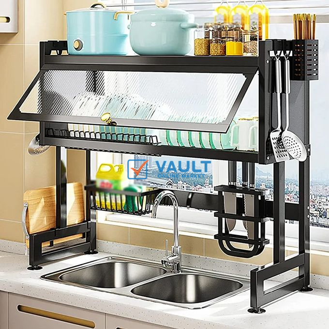 Over The Sink Dish Drying Rack Dish Drainer For Storage Kitchen Counter Organization Display - Black.