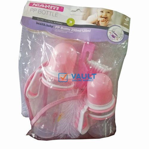 Baby 5 Pcs Baby Set With Bib/Earbuds/Bottles/Cleaner-Pinka