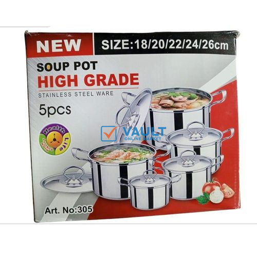 5pcs Stainless Steel Stockpots Soup Pots - Silver