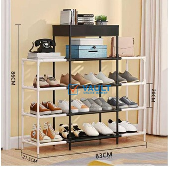 4 IN 1 Double Row Hook Design Storage Portable Shoe Rack Organizer Cabinet Shelf - Multicolor