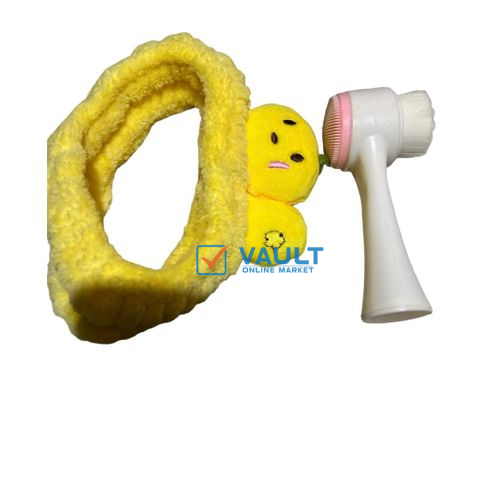 HeadBand With Face Scrubbing Brush Yellow And White