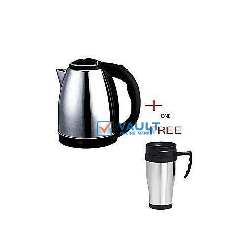 Electic Kettle Cordless 2 Litres + A FREE Travel Mug - Silver