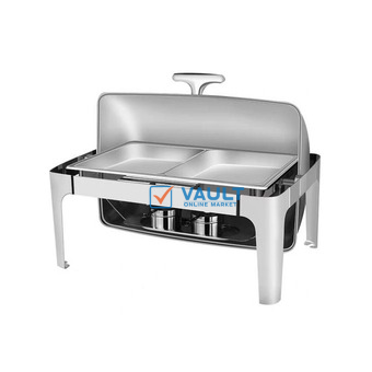 9L Double Rectangular Roll Top Chafing Dish Glass Lid Buffet Food Warmers- Silver.