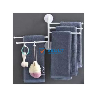 Wall Mount Bath Towel Holder Swing Out Rack 5-Bar Folding Hanger Stand, White.