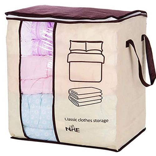 Portable Clothes Storage Bag Organizer For Pillowcase Blanket Bed Sheet, Cream.