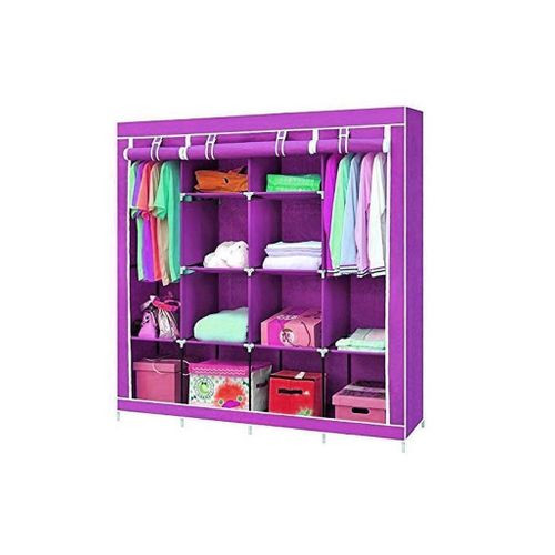 Foldable 4 Columns Clothes Bags Fabric Steel Frame Wadrobe Storage Organizer Closet-Multicolor