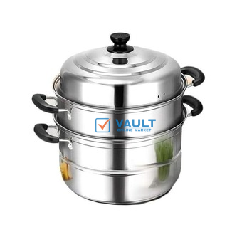 3 Layer Stainless Steel Saucepan And Steamer Soup Pot,28Cm-Silver.