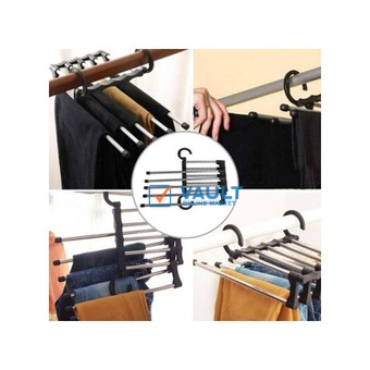 5 In1 Wardrobe Multi-Functional Foldable Trousers Pants Hanger Rack -Black.