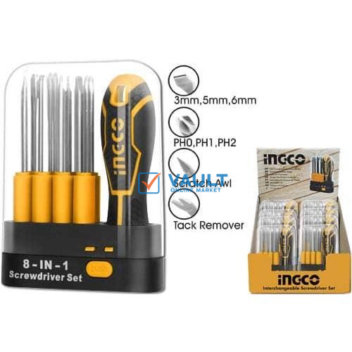 INGCO 9 Pcs Interchangeable Screwdriver Set - Orange / Black