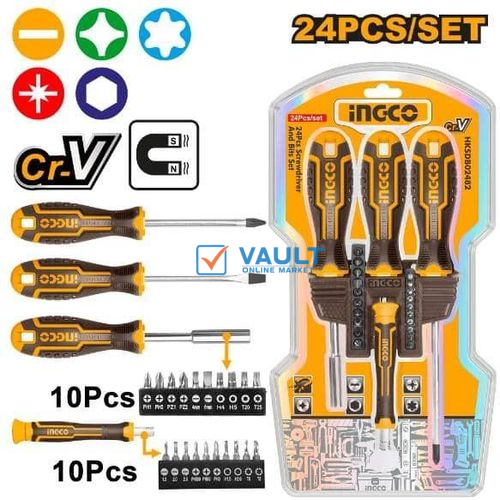 INGCO 24 Piece Screwdriver And Bits Set - Multicolour