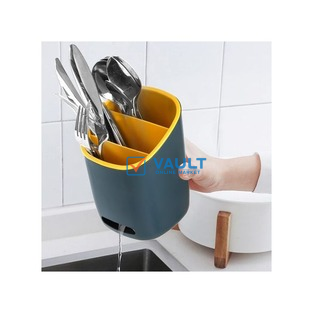 Plastic Kitchen Utensil Holder Cultery Drainer Caddy, 3 Divided Drying Sink Countertop Flatware Organizer For Spoons, Forks, Knives- Multi-colour
