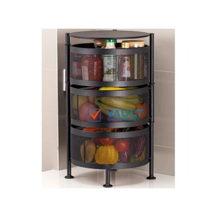 3 Tier Round Kitchen, Bedroom, Bathroom Storage Rack Basket Trolley Organizer-Black.