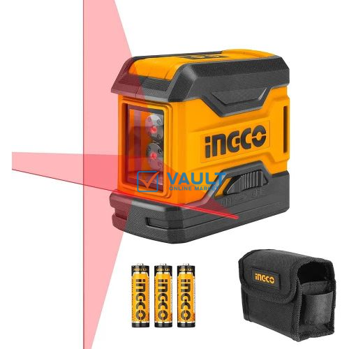 INGCO 50 Feet Laser Level Self-Leveling Horizontal, and Vertical Cross-Line Red Beam Lazer Leveler tool for Indoor Construction Picture Hanging Wall Writing - Orange